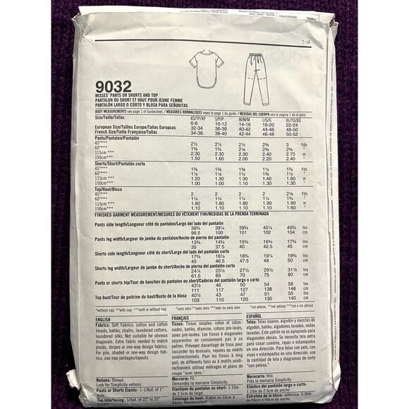simplicity 9032 Sewing pattern top tunic pants shorts size xs s m - Picture 3 of 7